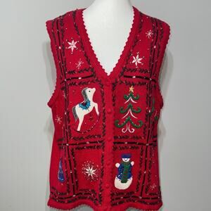 Designers Originals Vintage Festive Red Holiday Ugly Christmas Sweater Vest 1X